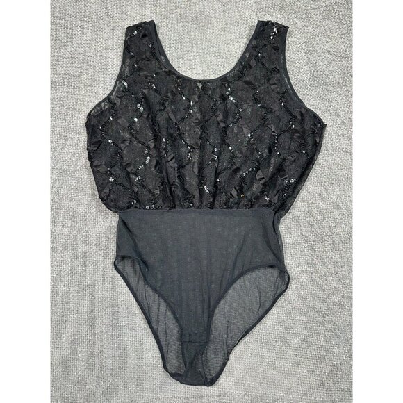 NWOT Vintage Delicates Bodysuit Womens 2X 22/24 Black Sheer Sequin‎ Sexy - Picture 3 of 15